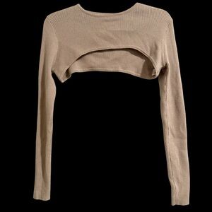 Saint Moon Tan Ribbed Knit Bolero Shrug Sweater Top Size M Balletcore Preppy